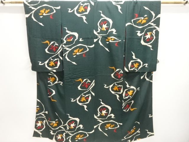 大正ロマン　錦紗抽象花唐草模様着物